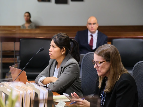 Student in court